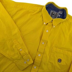 Cinch Mens M Yellow Long Sleeve Button Down Shirt Embroidered Logo Western Rodeo